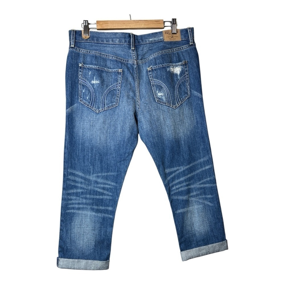 Hollister Jr. Cropped Boyfriend Relaxed Distressed Denim Jeans size 7 - Picture 3 of 12